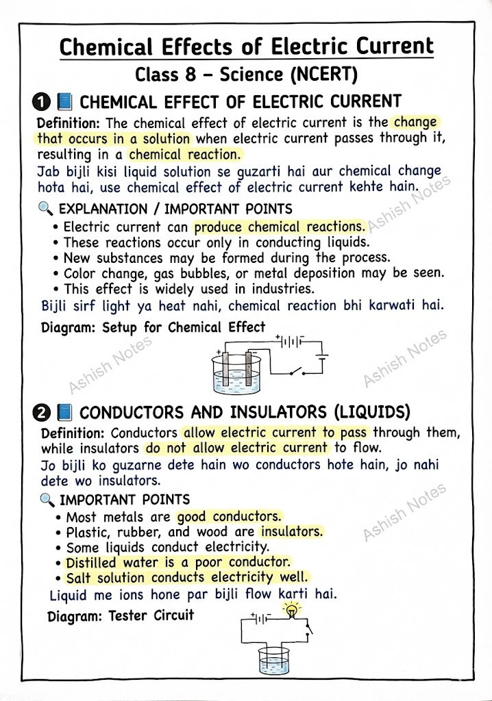 Chemical Effects of Electric Current Class 8 Notes