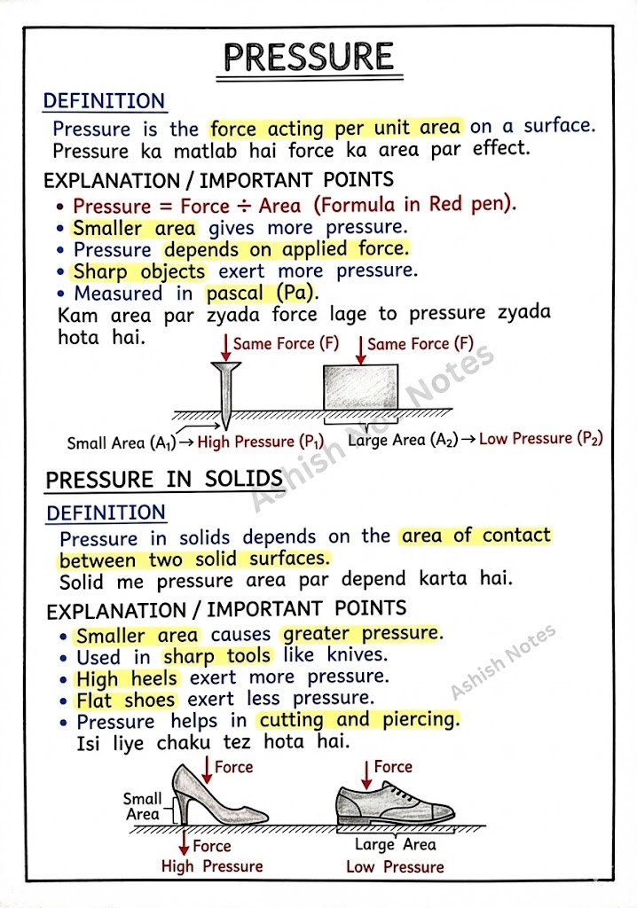 Force and Pressure Class 8 Notes