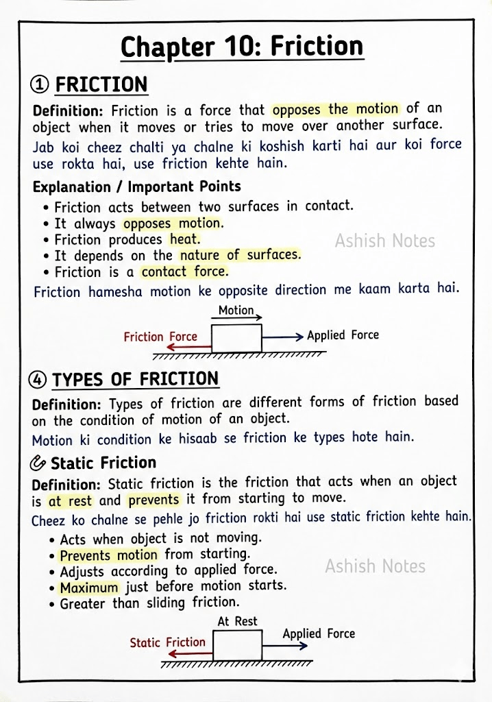 Friction Class 8 Notes