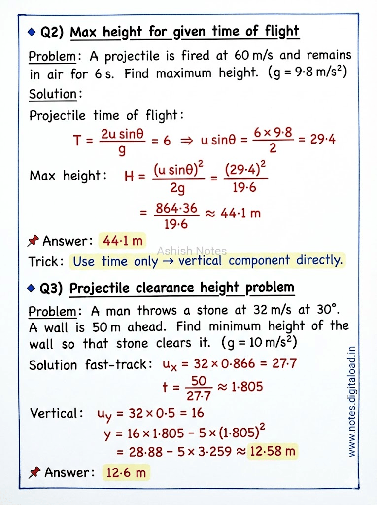 Motion In Plain class 11 Notes
